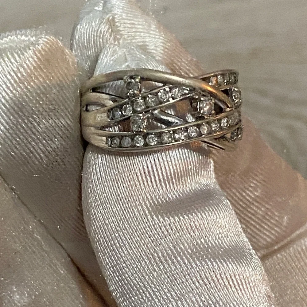 1/2 CTTW Genuine Natural Diamond Crisscross Multi Row Band 925 Sterling Silver